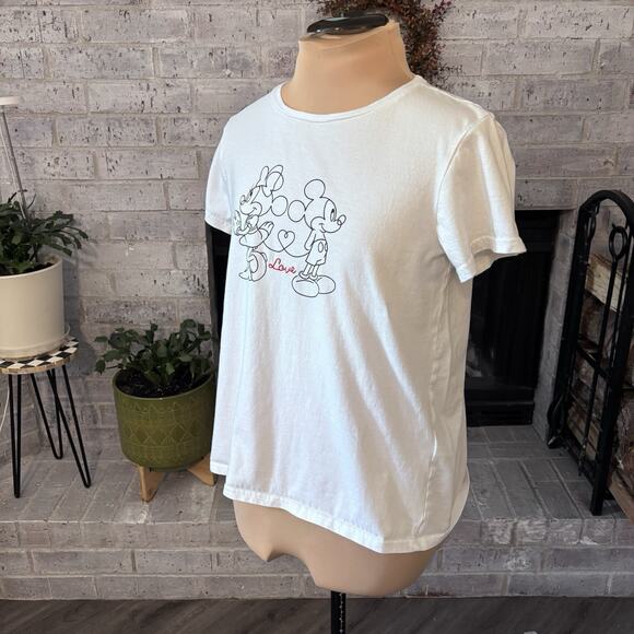 Disney Parks LOVE Mickey & Minnie Mouse T-Shirt Size Medium Short Sleeve White - Picture 3 of 7